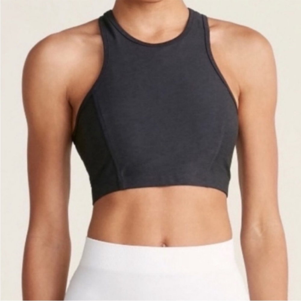 OUTDOOR VOICES Athena Crop Top Longline Racerback Sports Bra in Charcoal Size XS